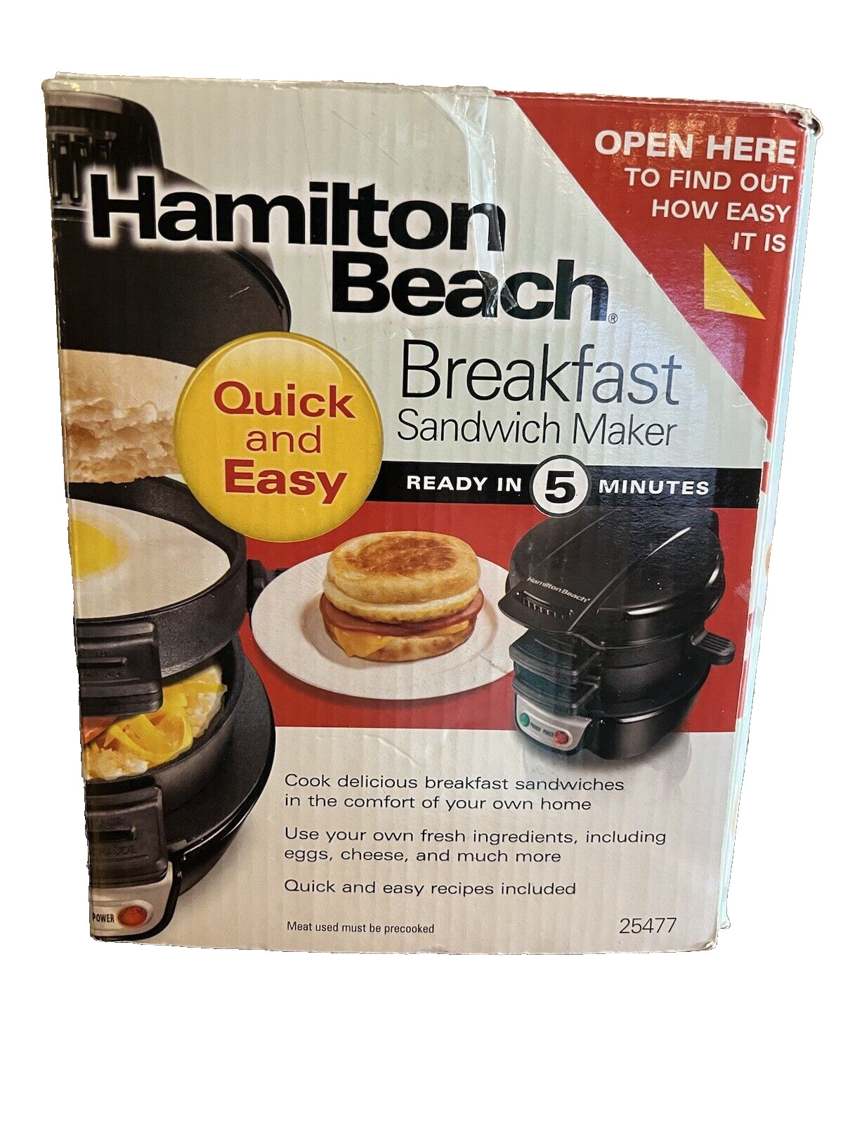 Hamilton Beach 25477 Breakfast Sandwich Maker ~ NIB