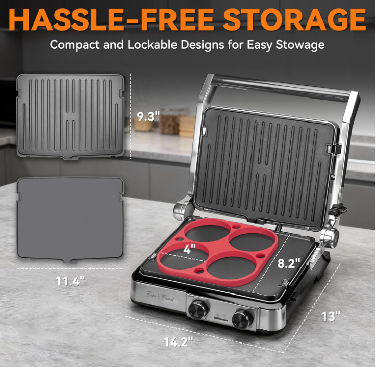 Grill Panini 4 Rebanadas 180° Placas Reversibles Control Temperatura 4en1