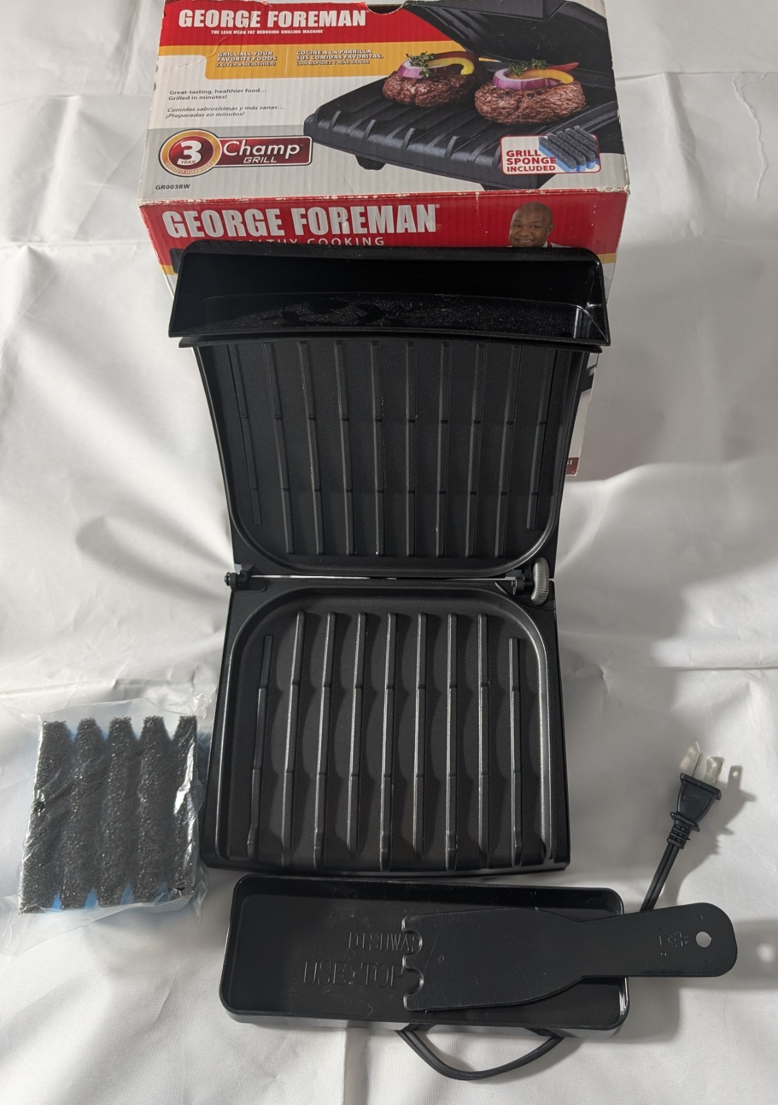 GEORGE FOREMAN Healthy Cooking Super Champ Vari-Temp Non-Stick Food Grill, New