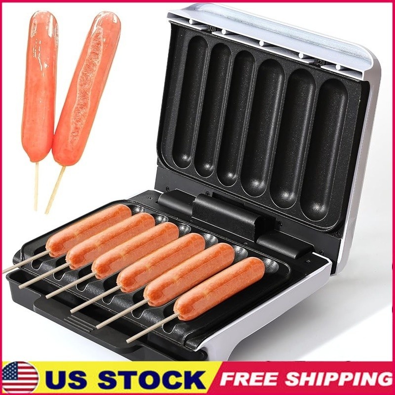 Hot Dog Maker Grills 6 Sausages Non Stick Easy Clean Drip Tray Automatic Control