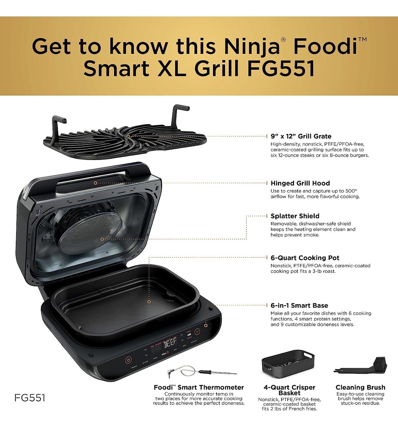 Ninja Foodi FG551 Smart XL Indoor Grill – Black