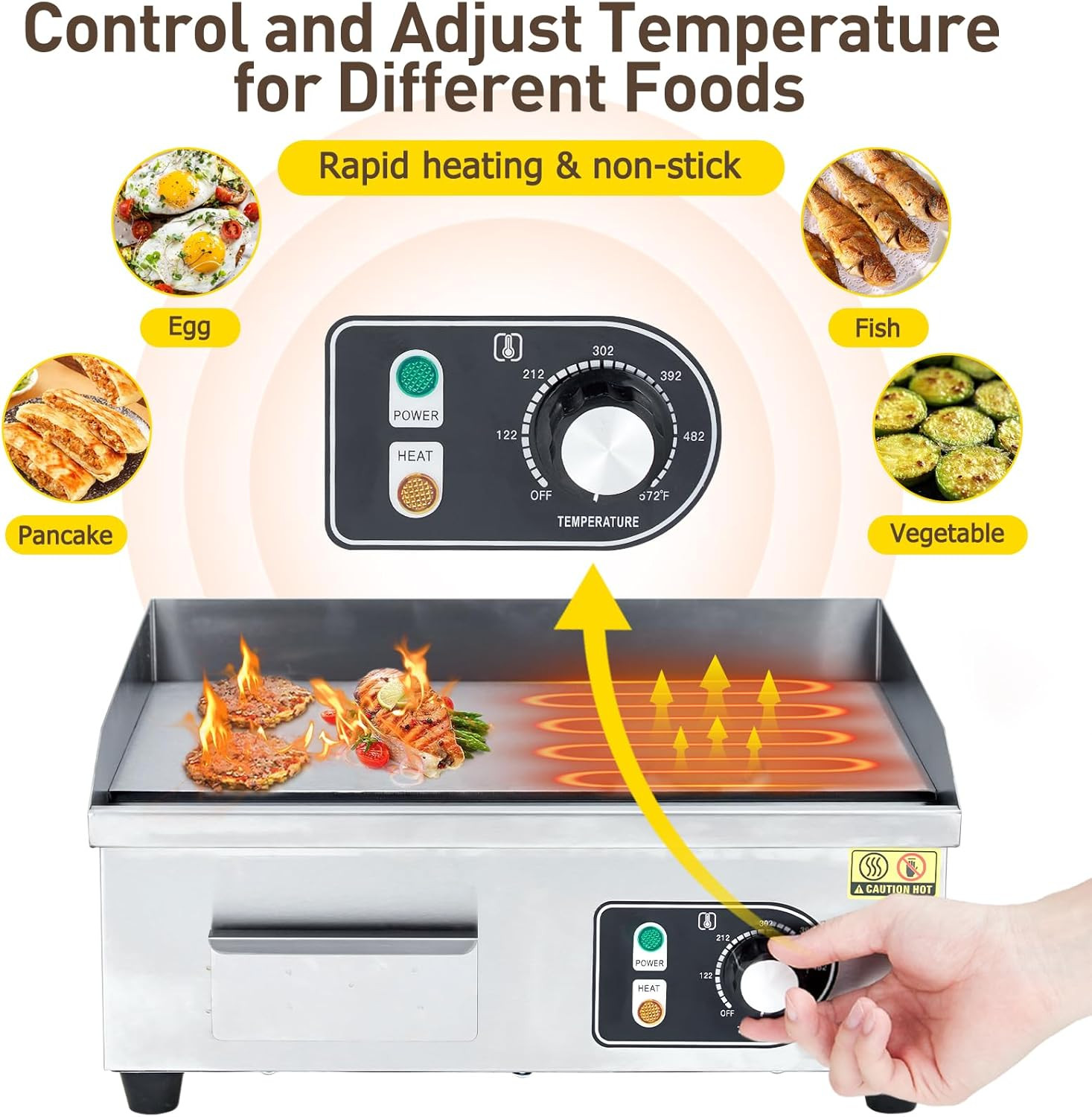14-Inch Stainless Steel Electric Griddle – 3000W Nonstick & Adjustable Temp