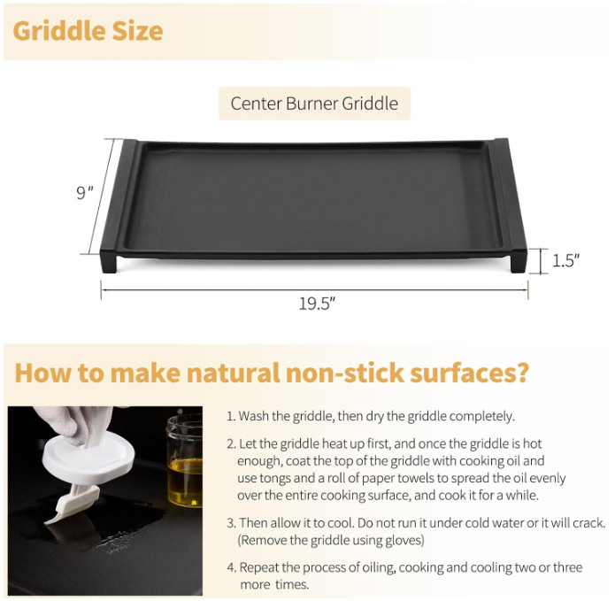 WB31X24738 Cast Iron Griddle for GE Gas Stove 19.5×9 Cooktop