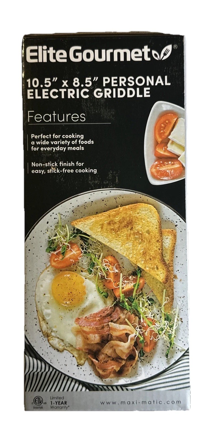 NEW Elite Gourmet Electric Griddle 10.5 x 8.5 Personal Size