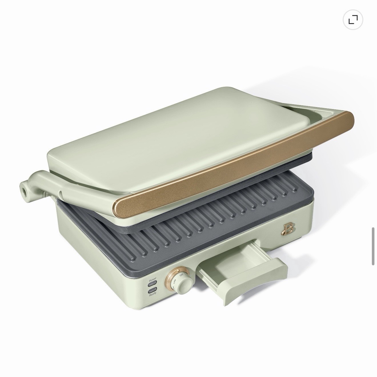 Beautiful 2-in-1 Panini Press Grill Sage Green Drew Barrymore Nonstick