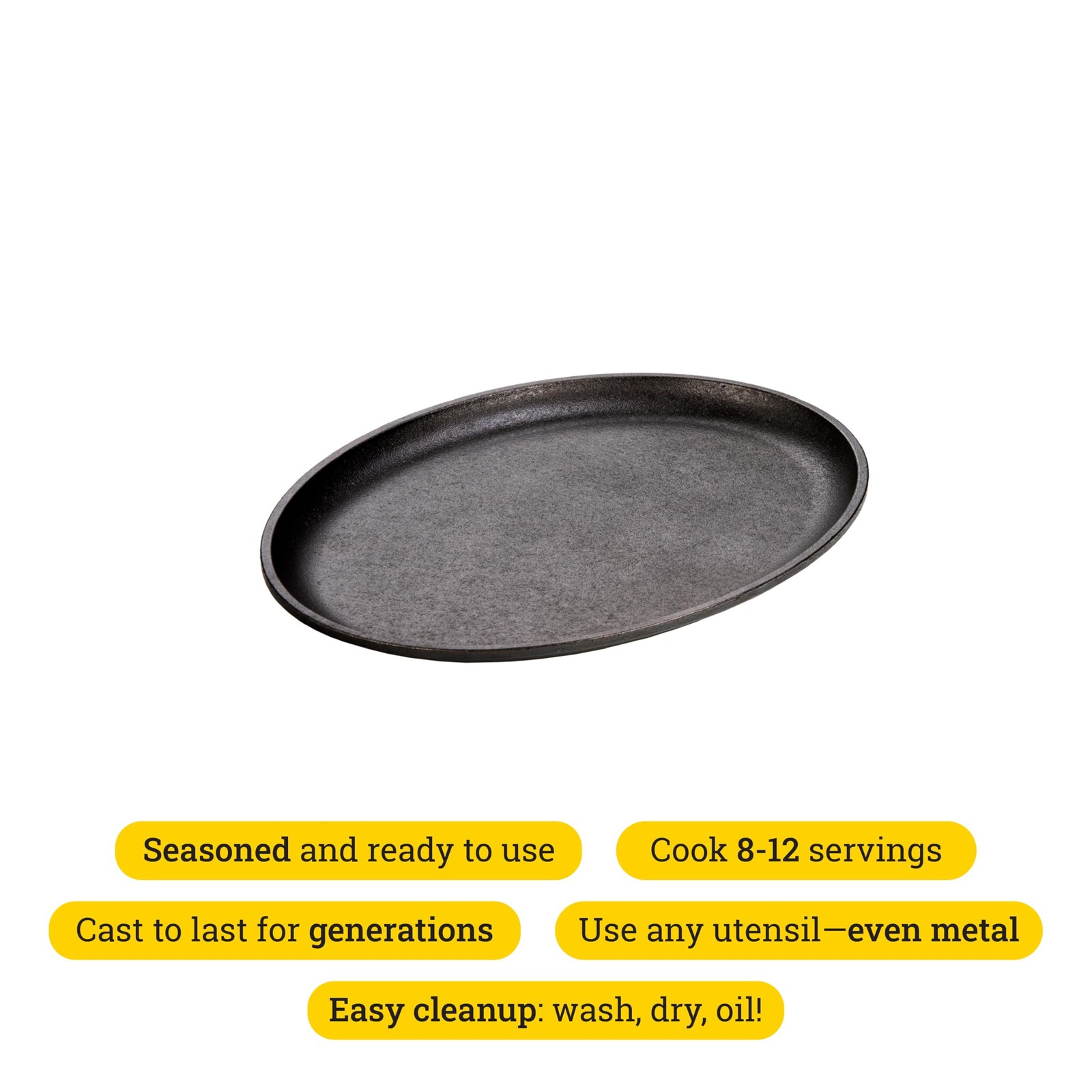 Lodge Cast Iron Oval Griddle, 13.375″ x 10″, 13.375″, Black Lodge Cast Iron