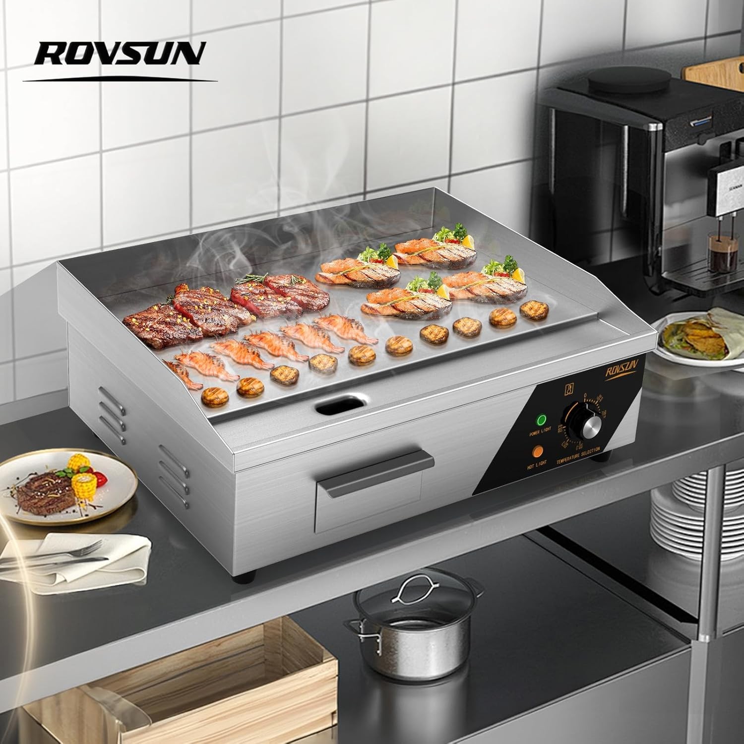 22″ Commercial Electric Griddle,Electric Countertop Flat Top Griddle,110V 1600W