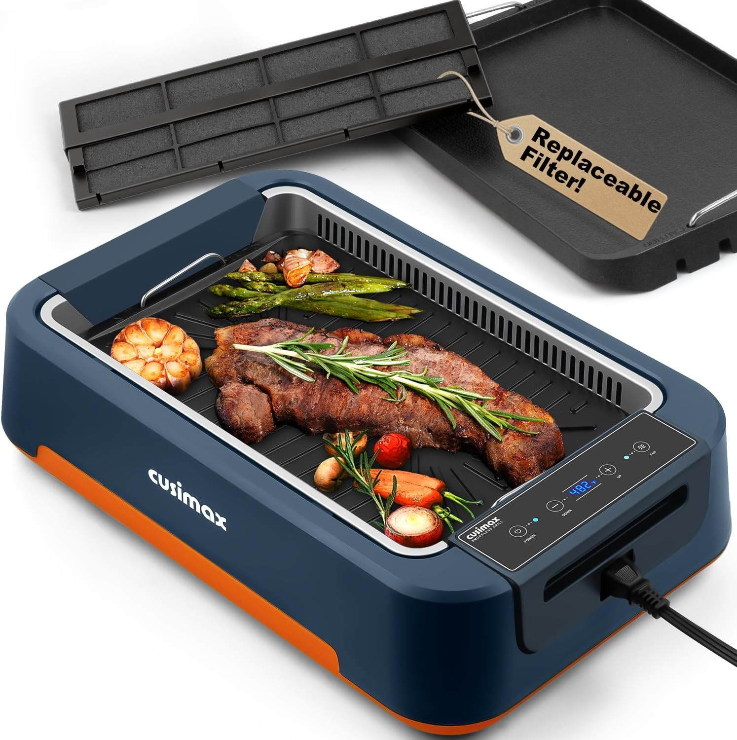 Smokeless Electric Grill with Turbo Extractor & Smart LED Display, 1500W