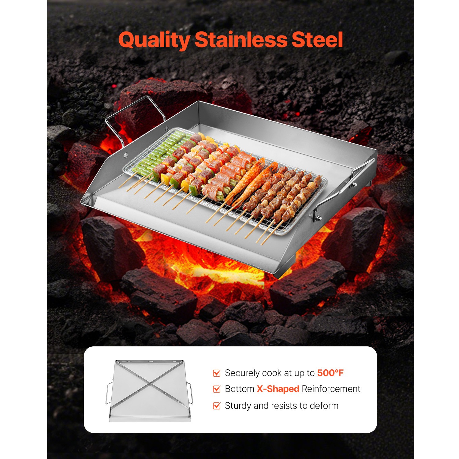 18″x16″ Flat Top Griddle Stainless Steel BBQ Grill Pan