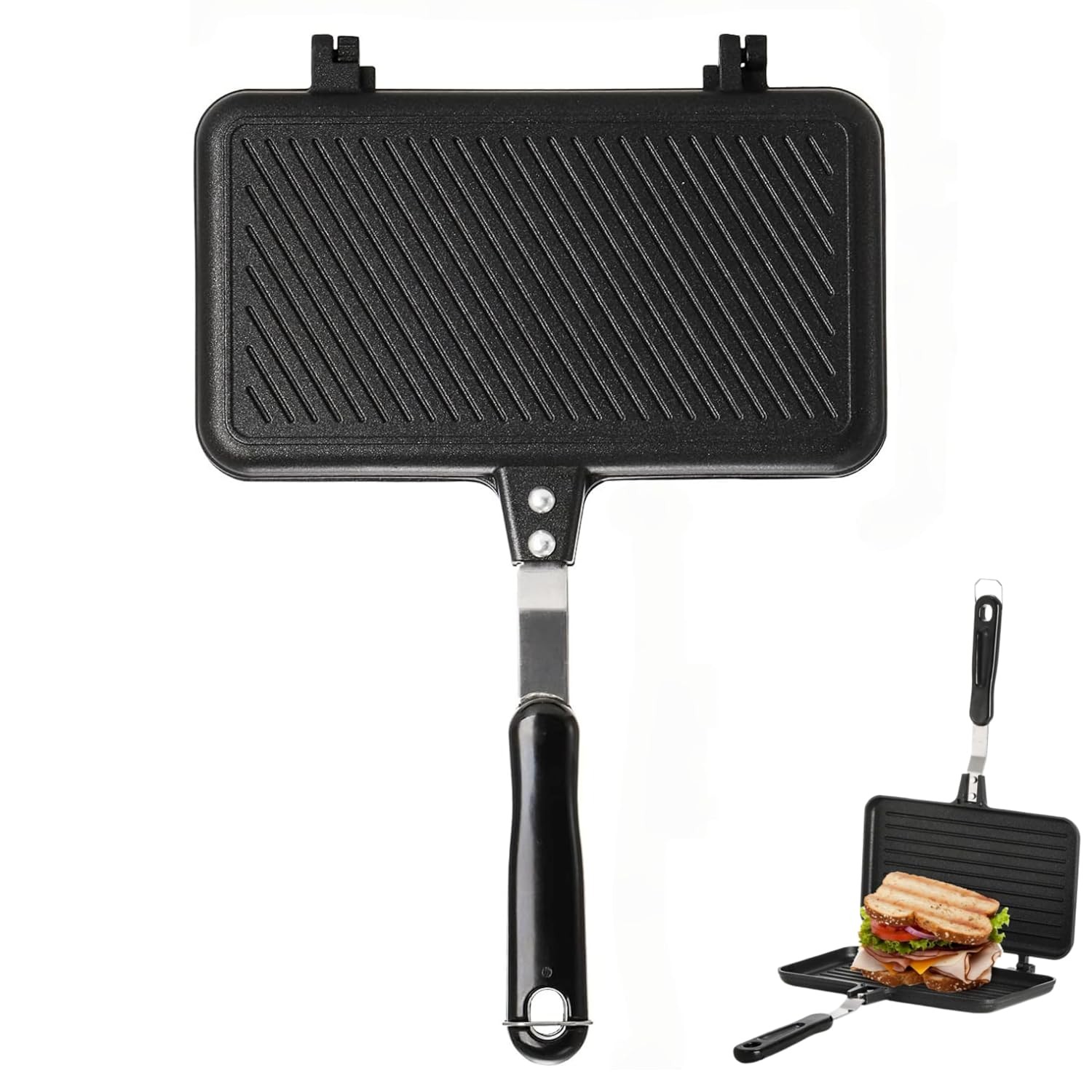 Non Stick Panini Maker Stovetop Panini Press Grill Pan with Handle Non Stick