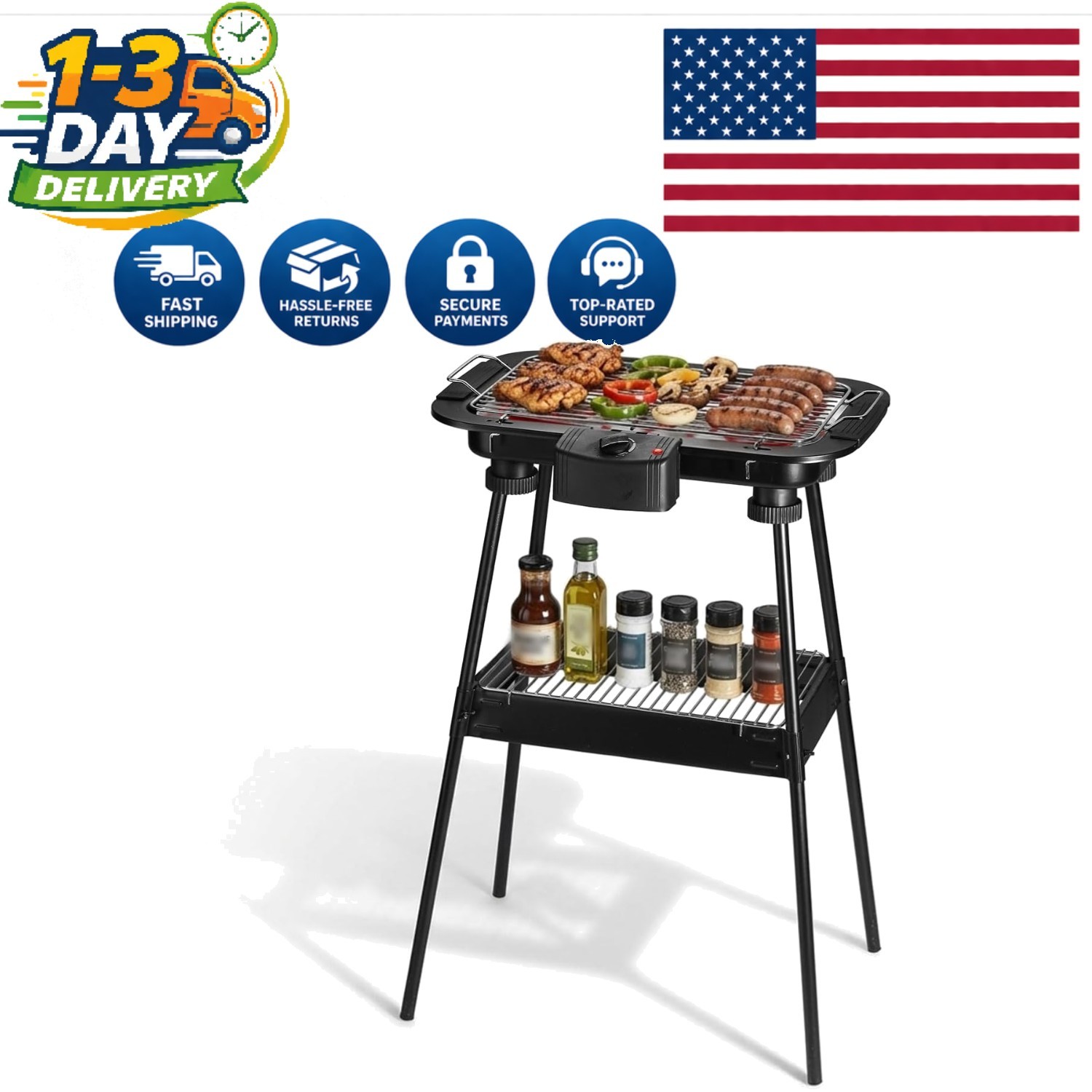 Smokeless Electric Grill – Portable Indoor/Outdoor BBQ with Removable Stand