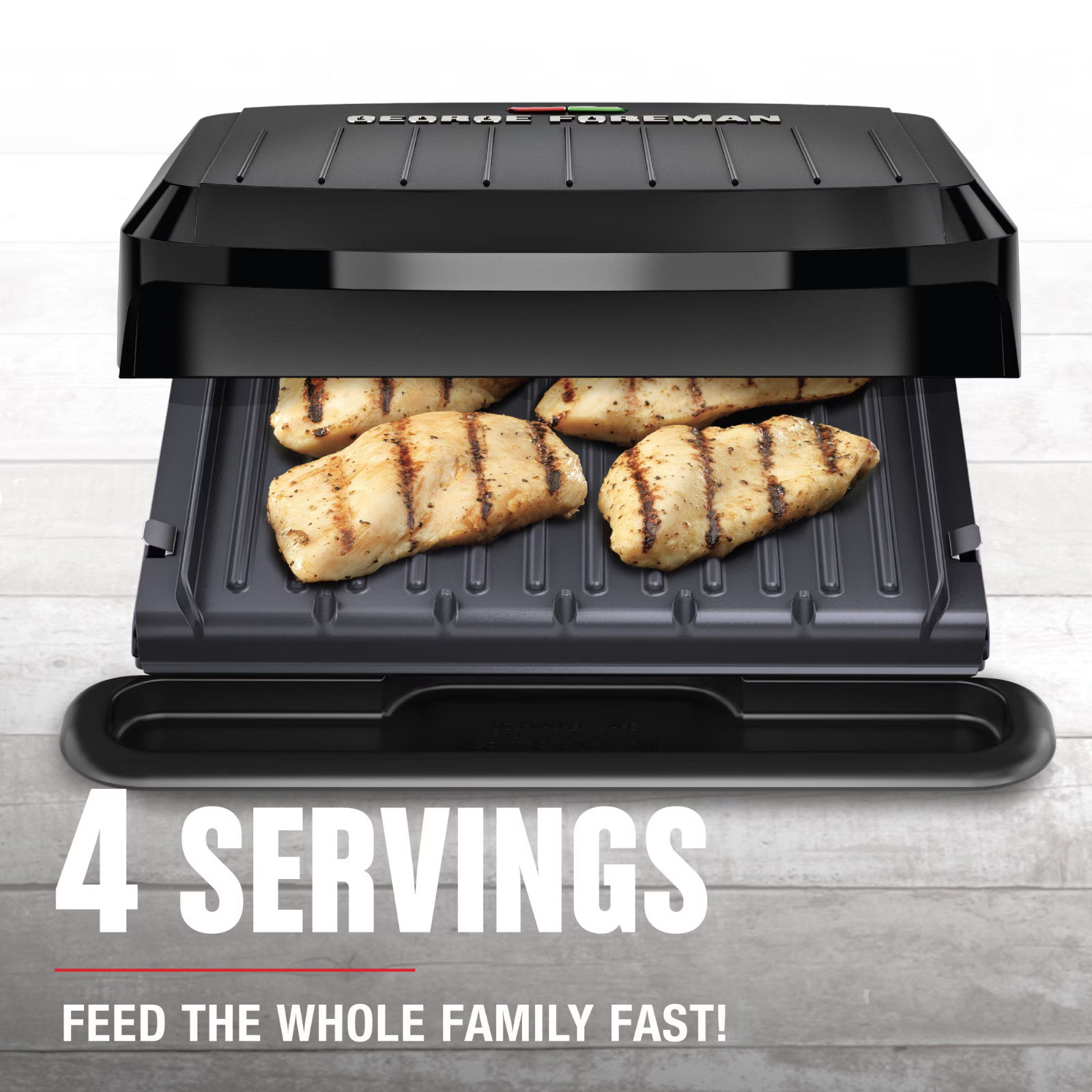 George Foreman 4-Serving Electric Grill Panini Press Removable Nonstick Plates