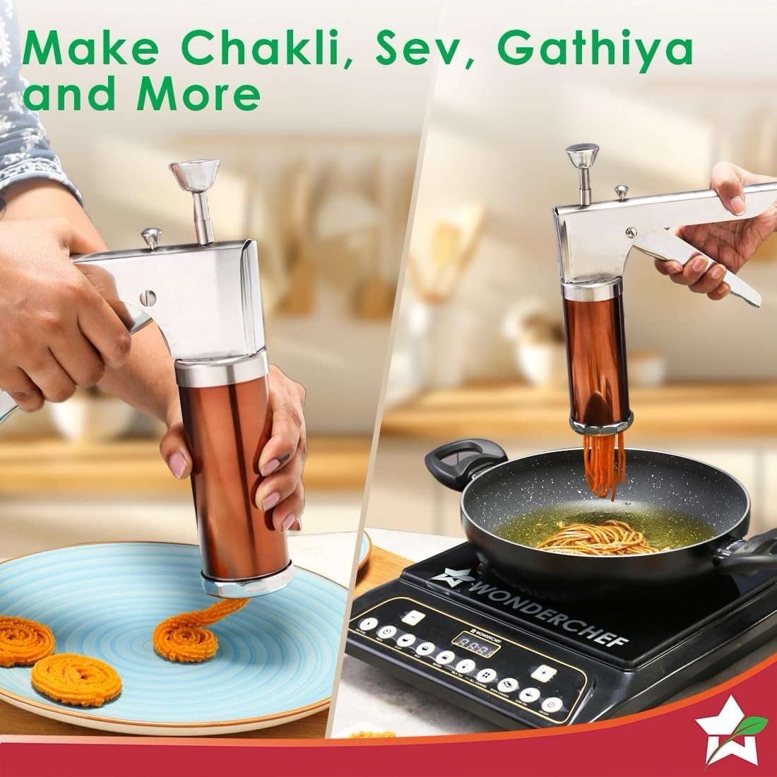 Stainless Steel Namkeen Sev Maker Chakli Murukku Press 12 Shapes