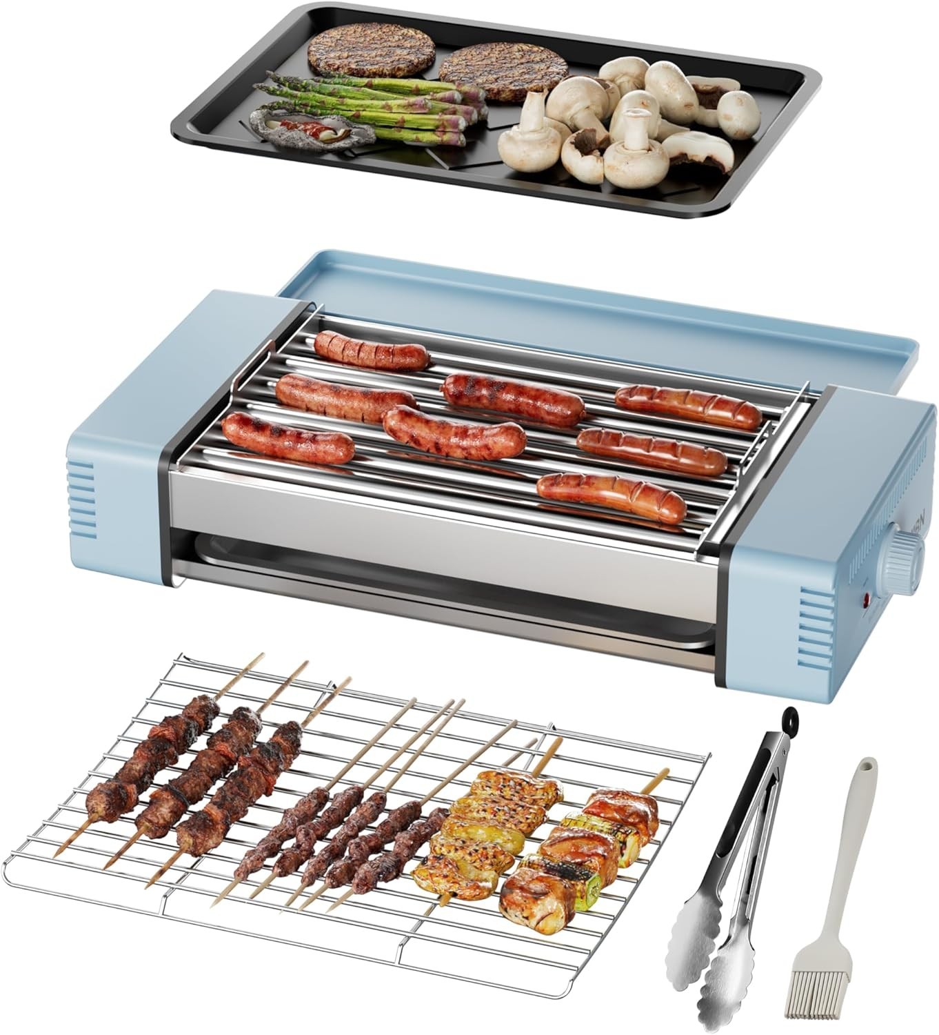 3-in-1 Hot Dog Roller Grill Machine W/ Nonstick Plate & Grill Rack 800W Compact