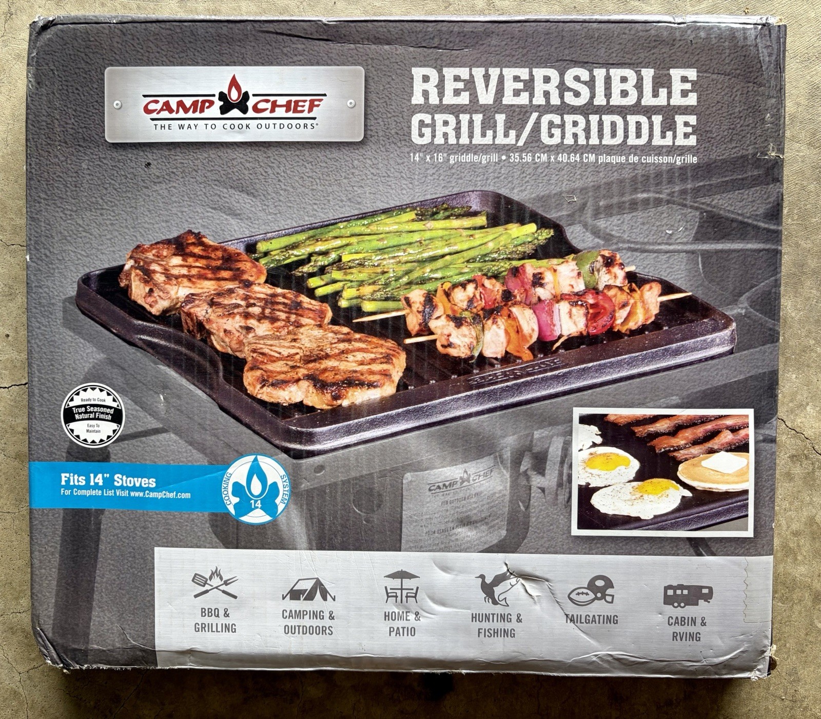 Camp Chef Reversible Pre-Seasoned Cast Iron Griddle Grill Cooking Surface 14×16