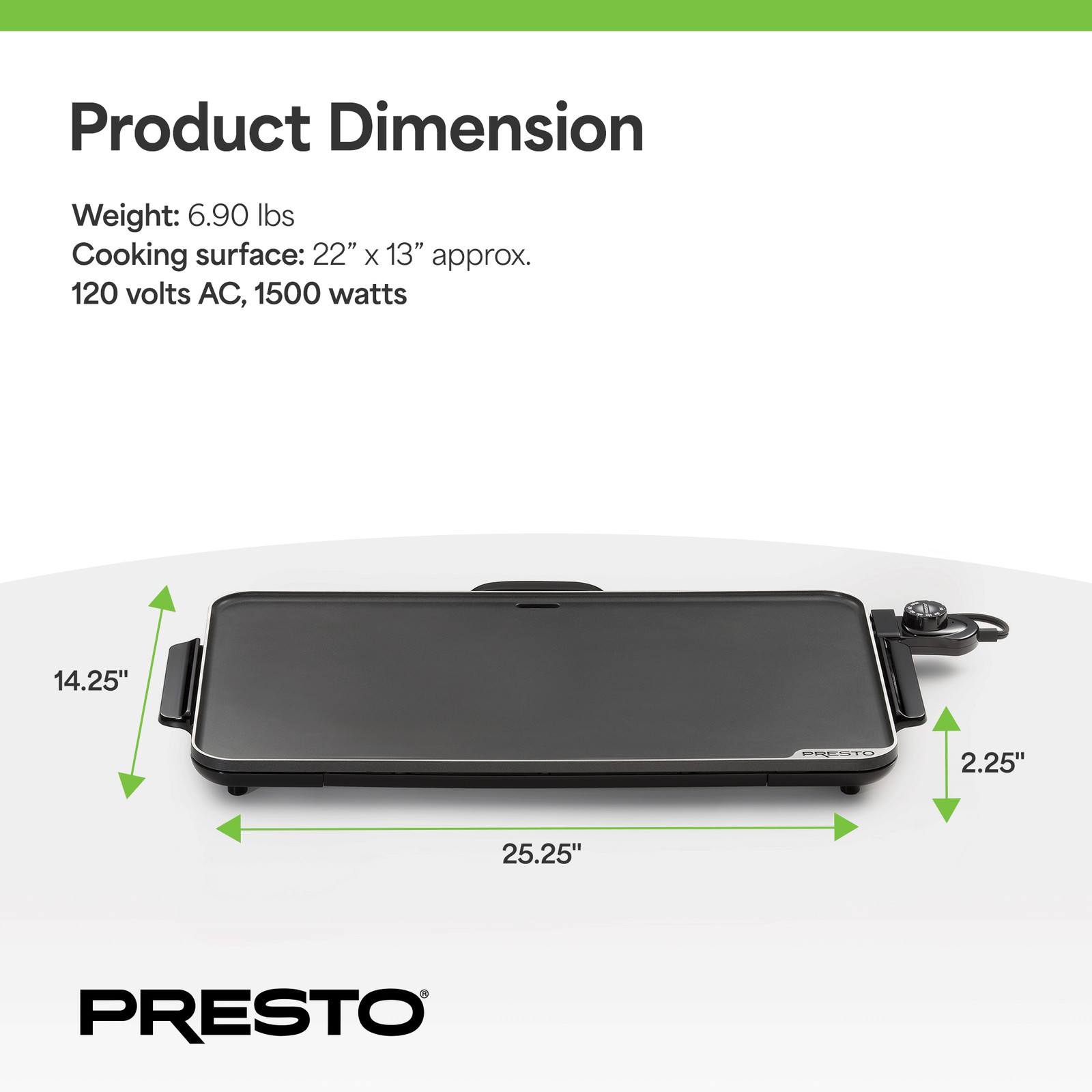 Presto 22″ Slimline Griddle with Removable Handles and Ceramic Nonstick Surface