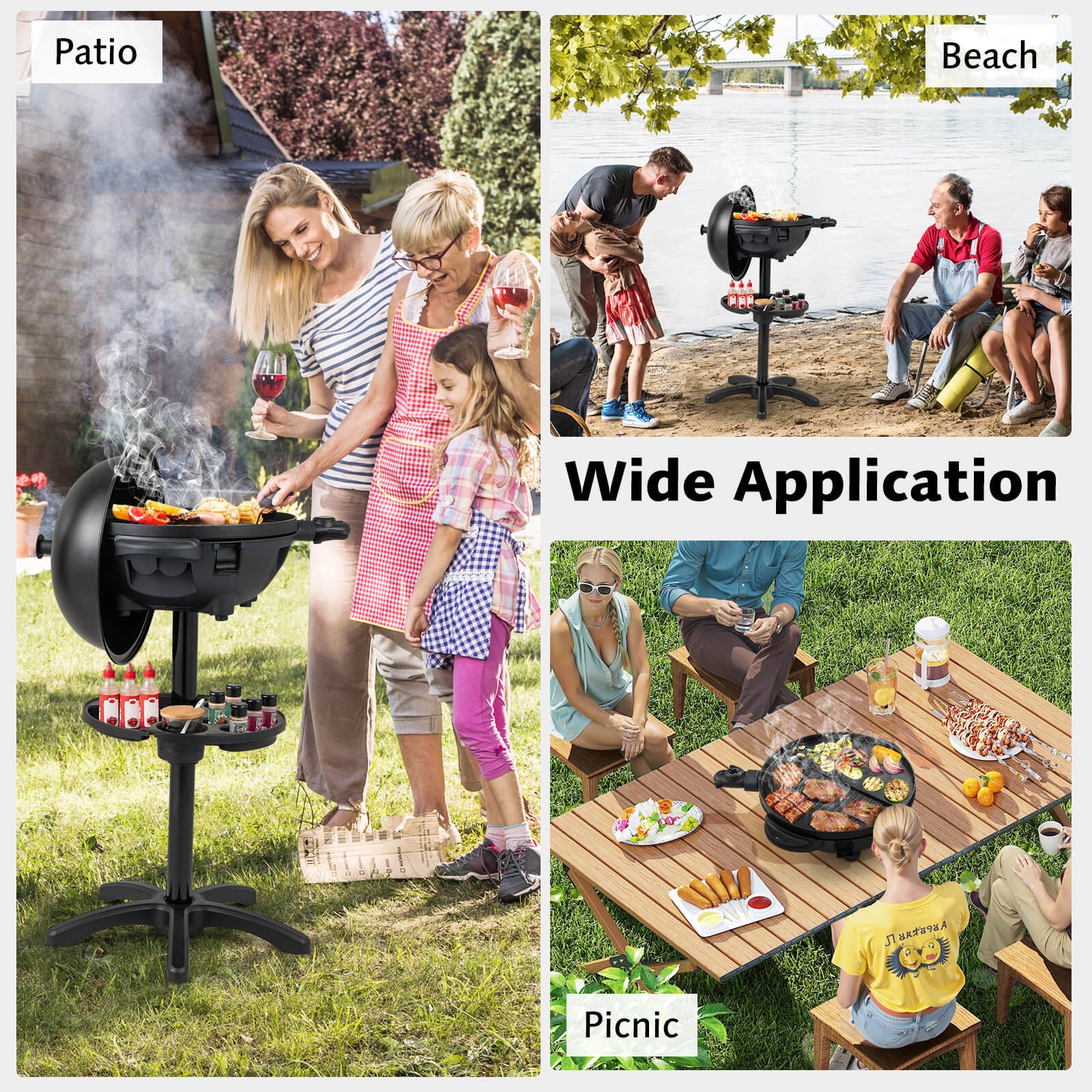 Indoor Outdoor Electric Grill w/ Non-stick Grill Plate Temperature Control