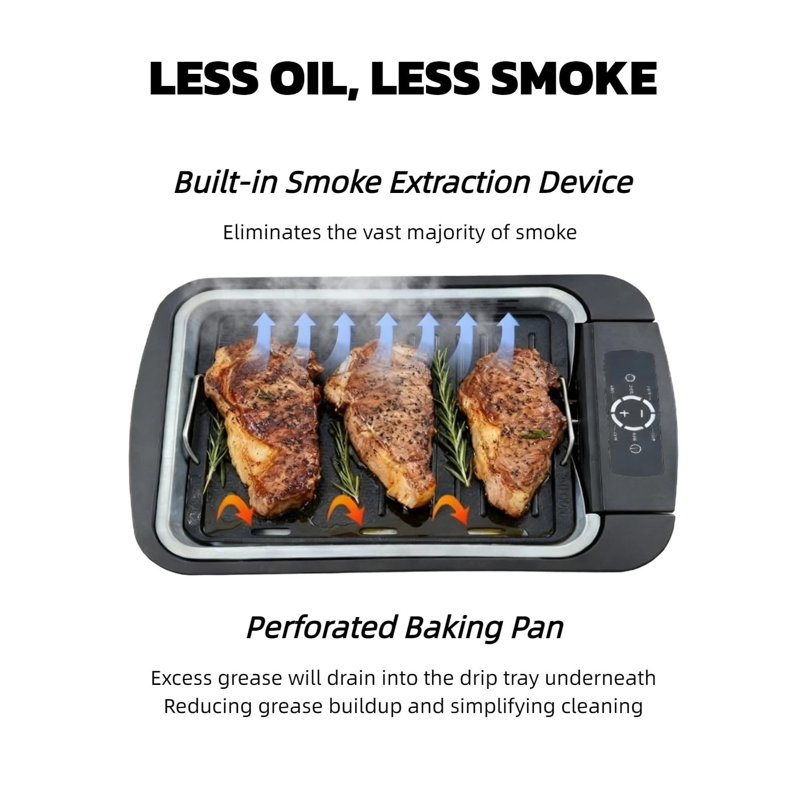 Indoor Smokeless Grill & Griddle, 1100W Electric Gill for BBQ, Smoke Extraction