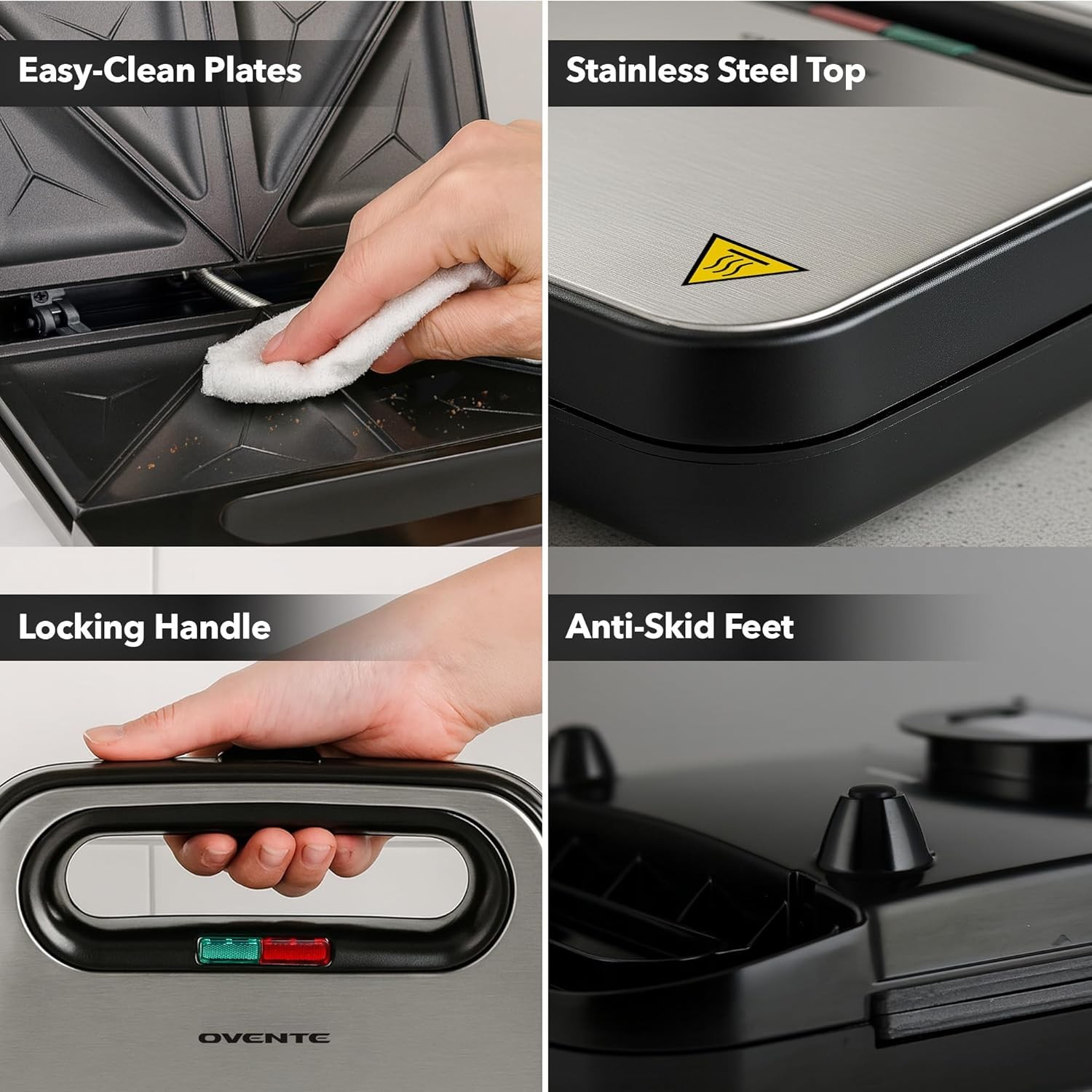 Electric Sandwich Maker with Non-Stick Plates, Indicator Lights, Cool Touch Hand