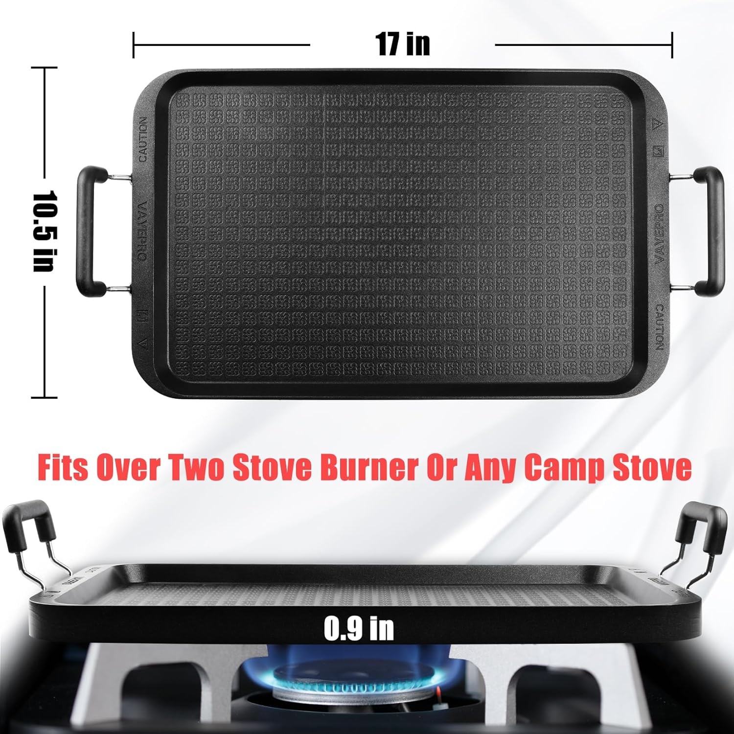 Vayepro Stove Top Flat Griddle, 17 Inch 2 Burner Griddle Pan for Stove Top Grill