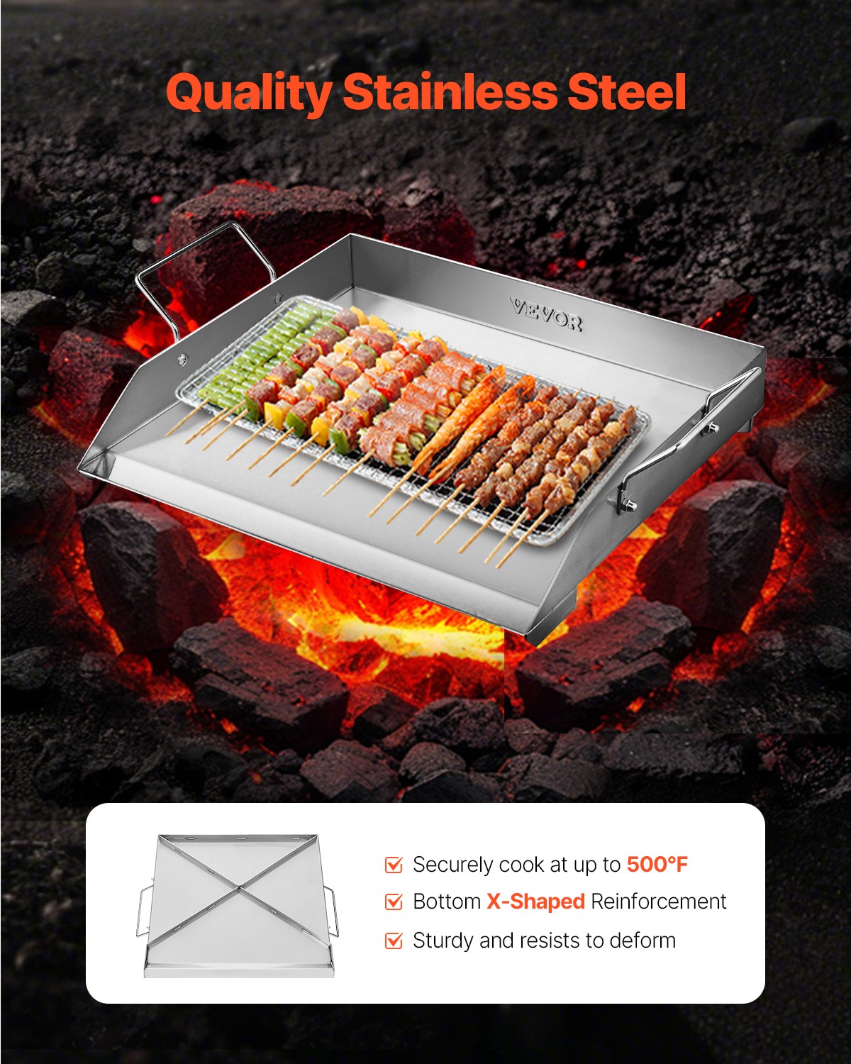 VEVOR 18×16 in Flat Top Griddle Stainless Steel Universal BBQ Grill Pan Cookware
