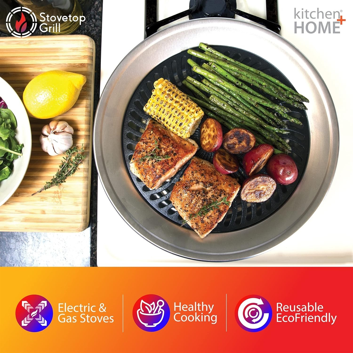 Stove Top Smokeless Grill Indoor BBQ, Stainless Steel with Double Coated Non …