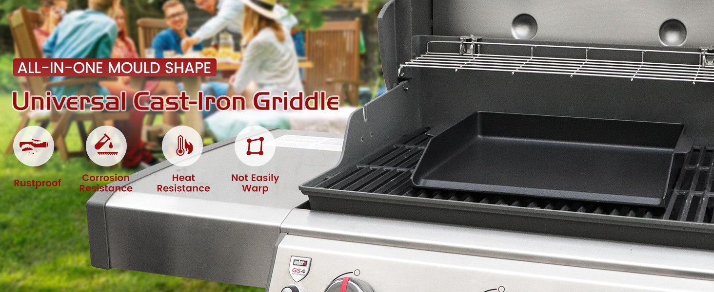 Cast Iron Griddle for Gas Grill, Flat Gas Grill Insert Griddle for Weber