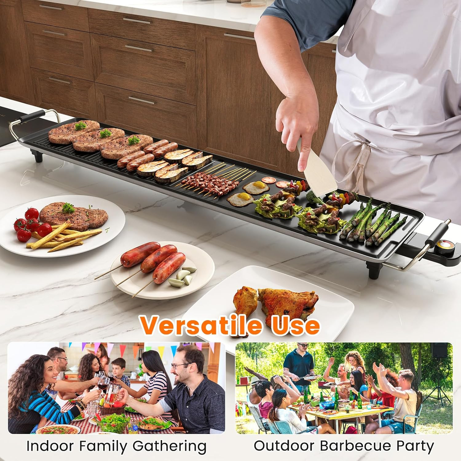 39.5″ Electric Griddle, Portable Teppanyaki Grill for 10-12 People, Indoor/Outdo