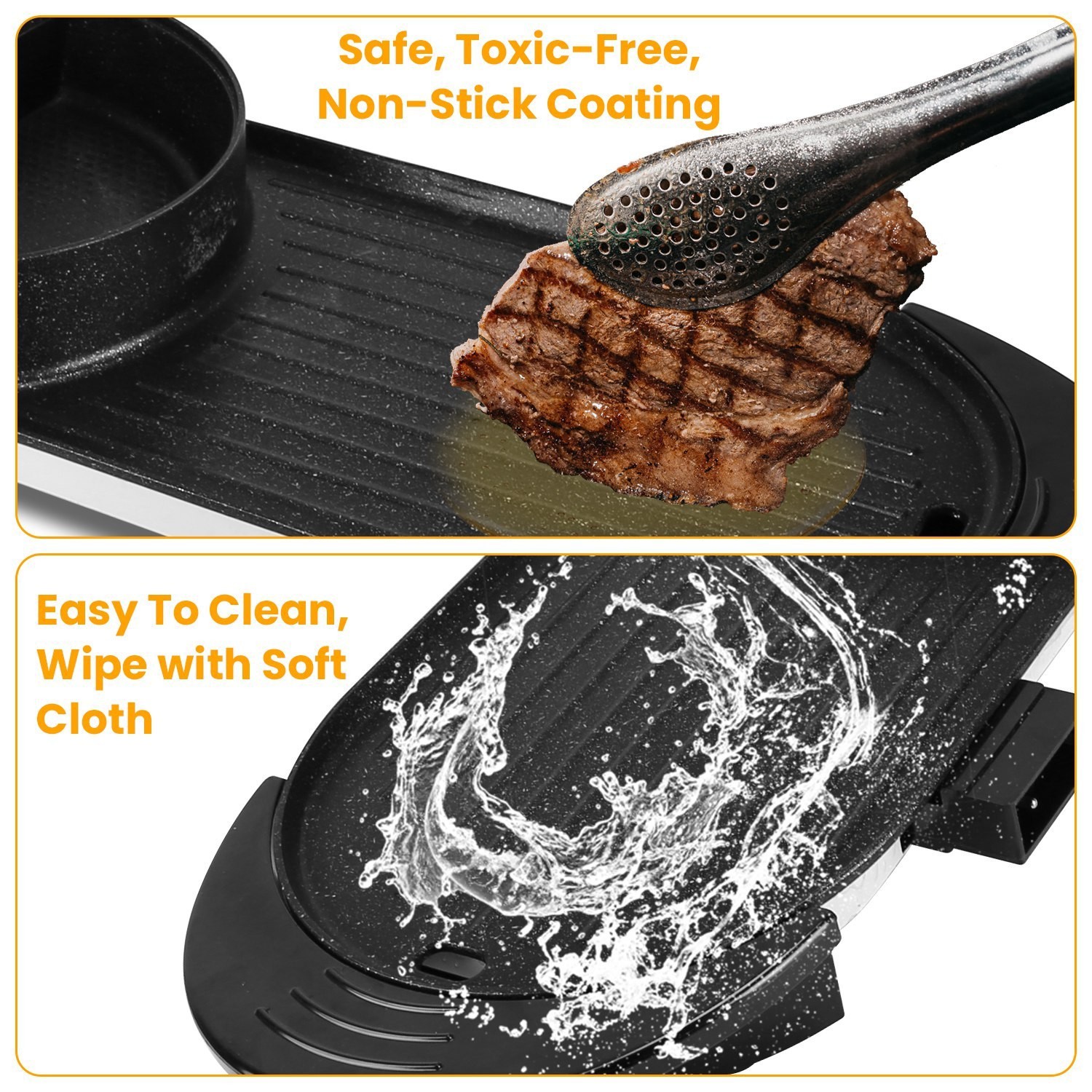 2In1 Electric Hot Pot Grill Combo 2200W Non-Stick Separate Temp Control BBQ Pan