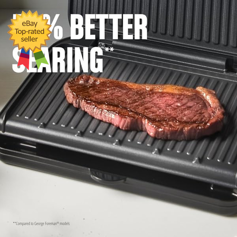 Family Size Grill Panini Press Nonstick Ceramic Coating Fat Removing Slope Indoo