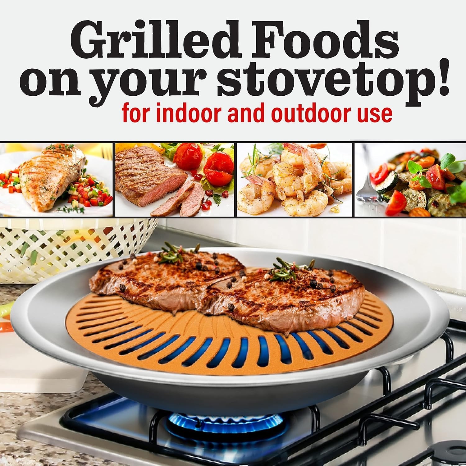 Gotham Steel Stovetop Grill Titanium Ceramic Nonstick Smokeless Cookware Indoor