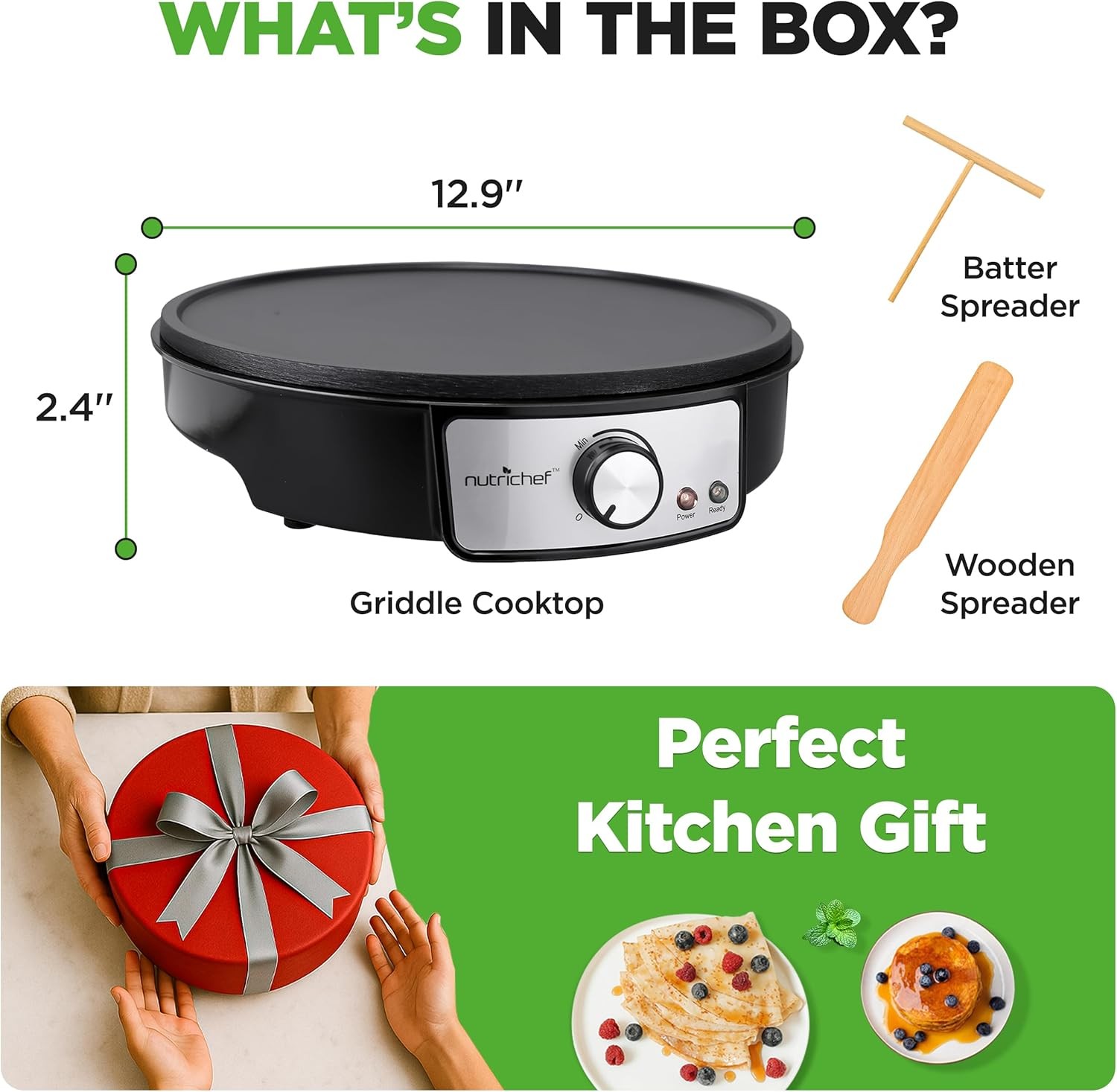 Electric Crepe Maker Griddle Cooktop Nonstick 12 Inch Aluminum Hot Plate LED