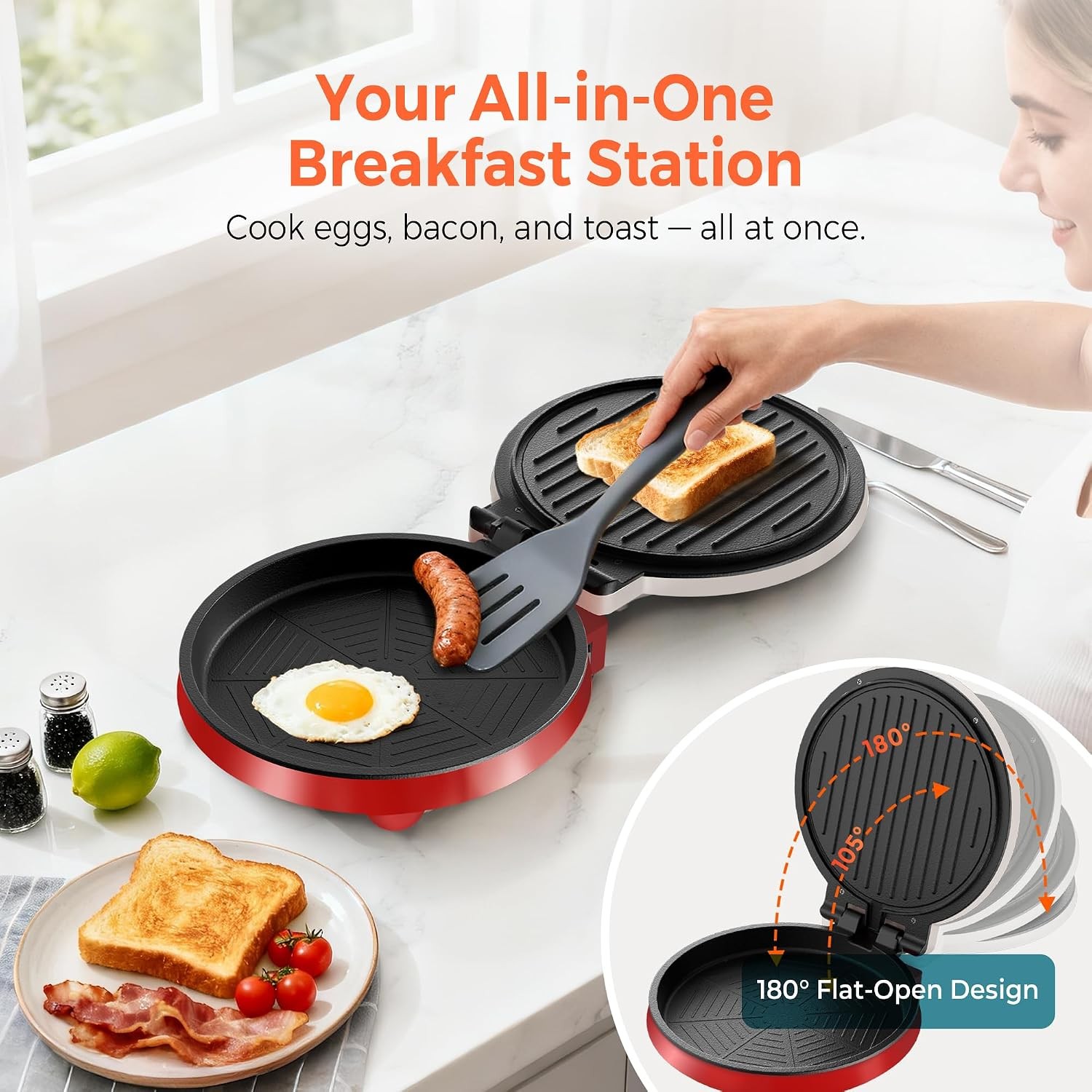 3-in-1 Electric Griddle & Sandwich Maker 8″ Nonstick Round Griddle & Panini