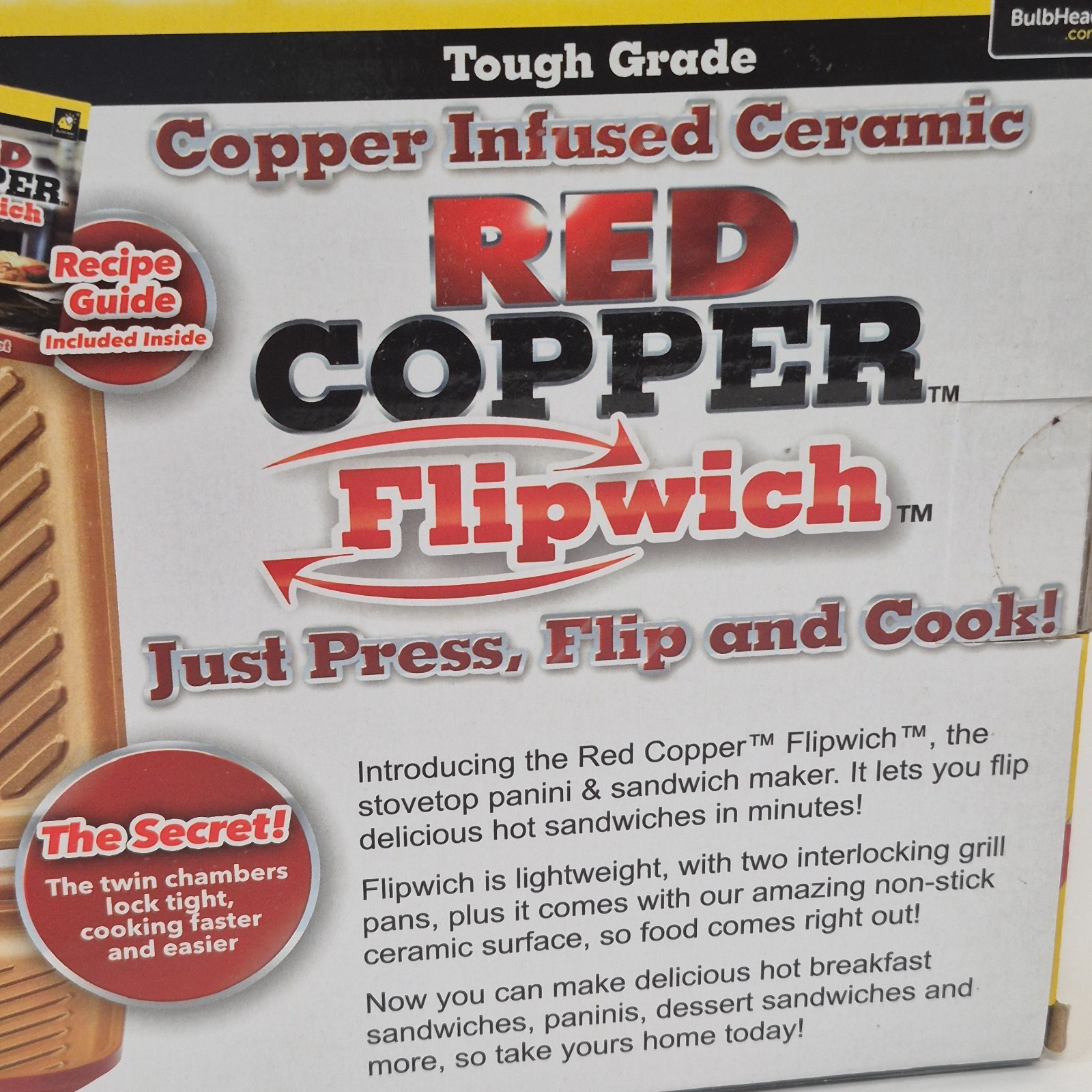 New open box Red Copper Flipwich Non-Stick Stovetop Panini & Sandwich Maker