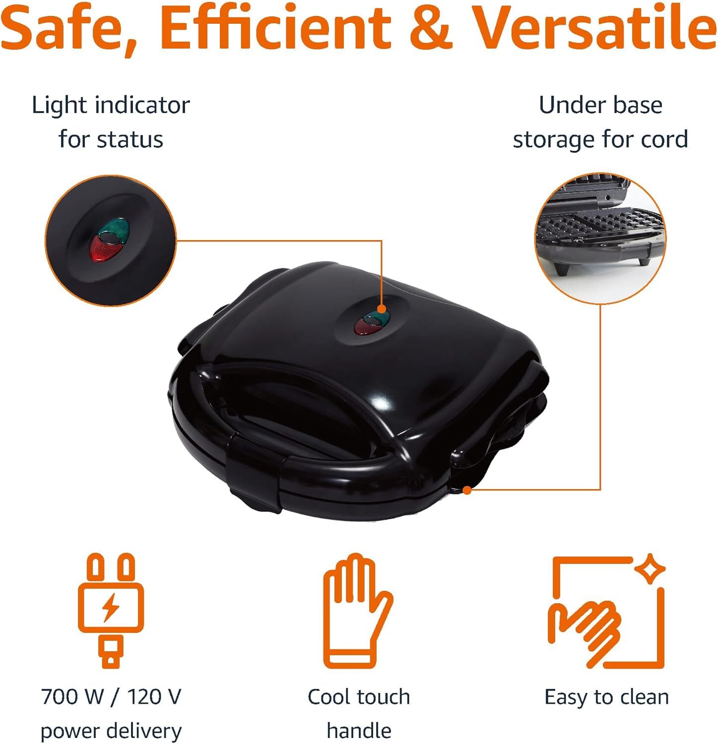 Waffle, Sandwich Maker and Grill 3-in-1 Black, 700W