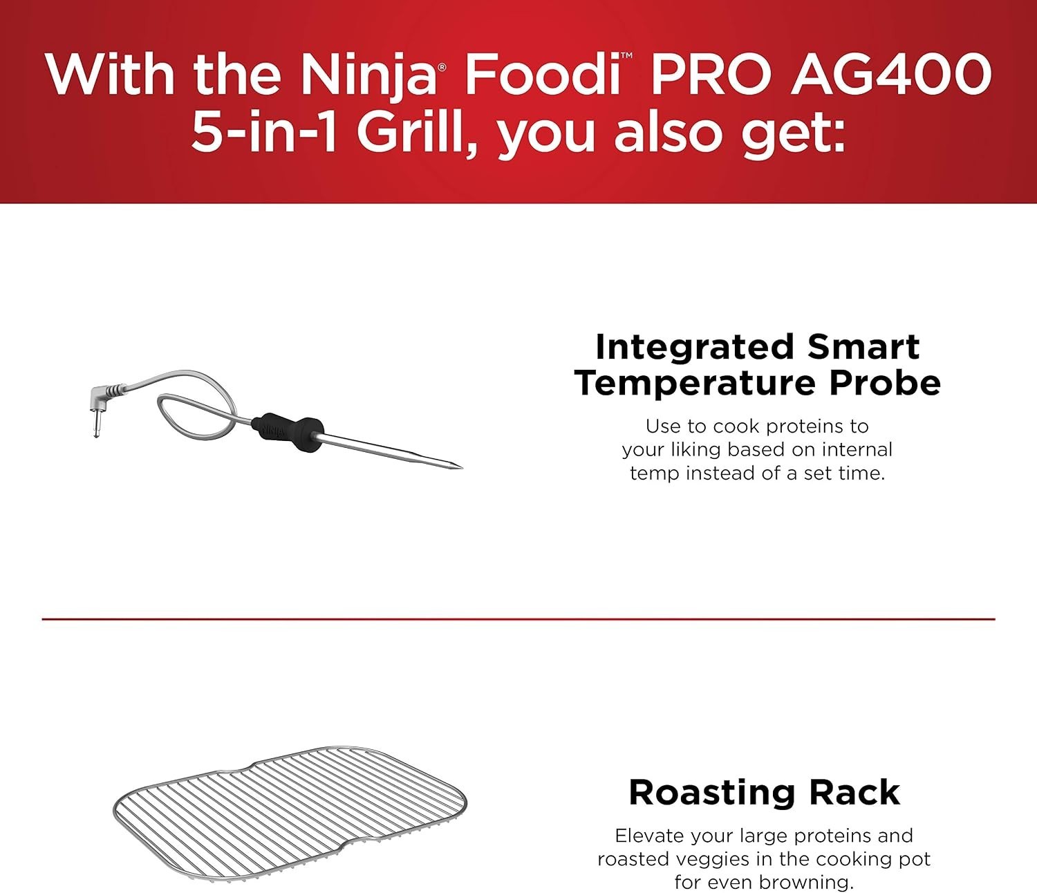 Foodi Pro 5-in-1 Indoor Integrated Smart Probe, 4-Quart Air Fryer, Roast, Bake,