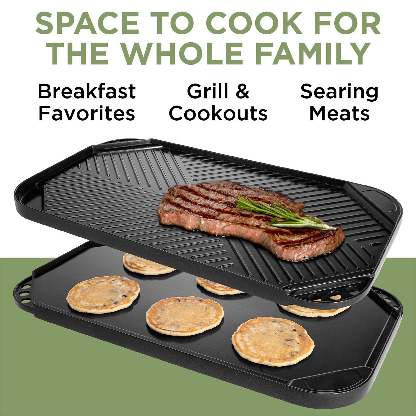Reversible Grill/Griddle Pan, Non-Stick, Dishwasher Safe, Double Burner Famil…