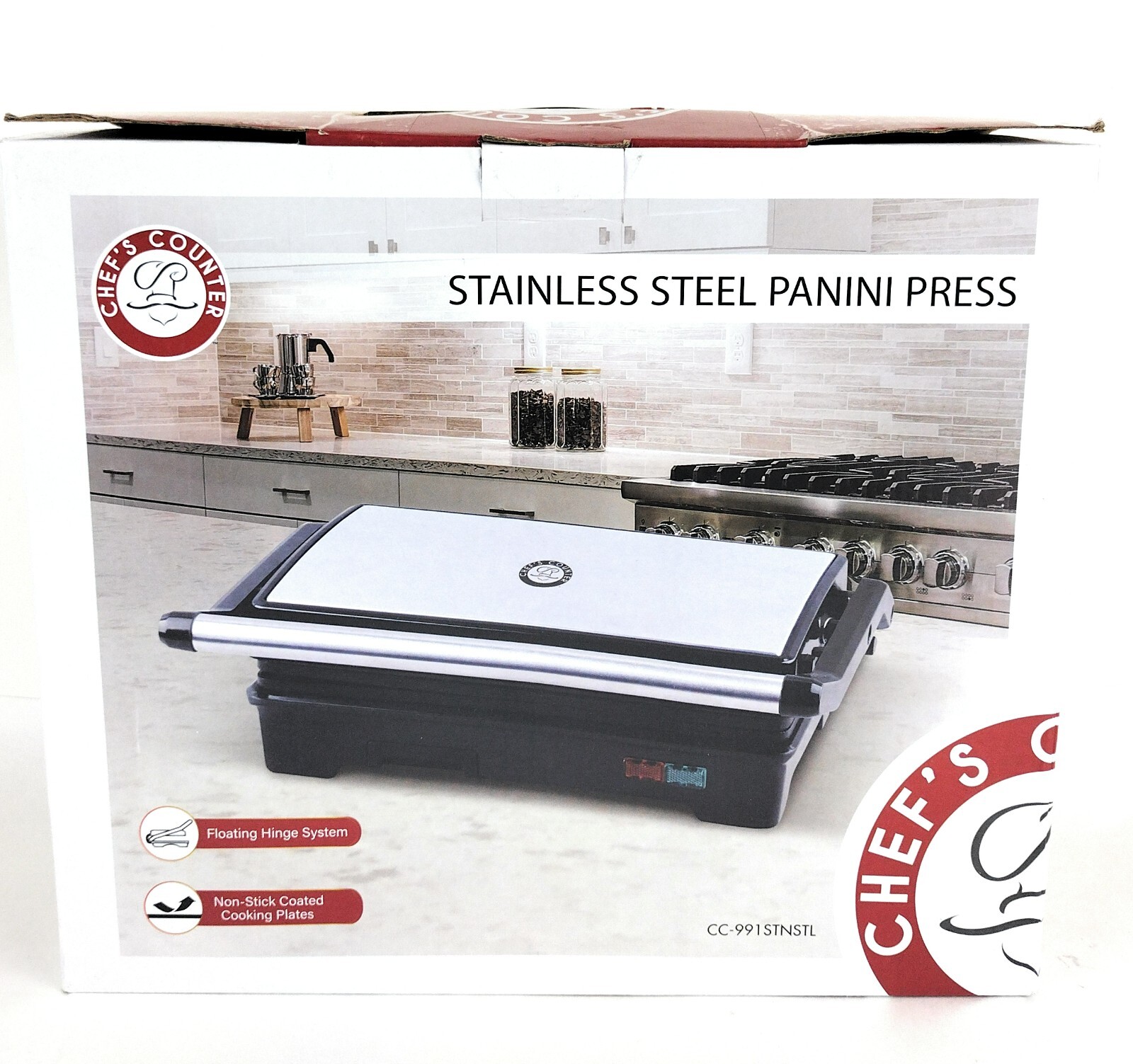Stainless Steel Panini Press by Chef’s Counter – Open Box New