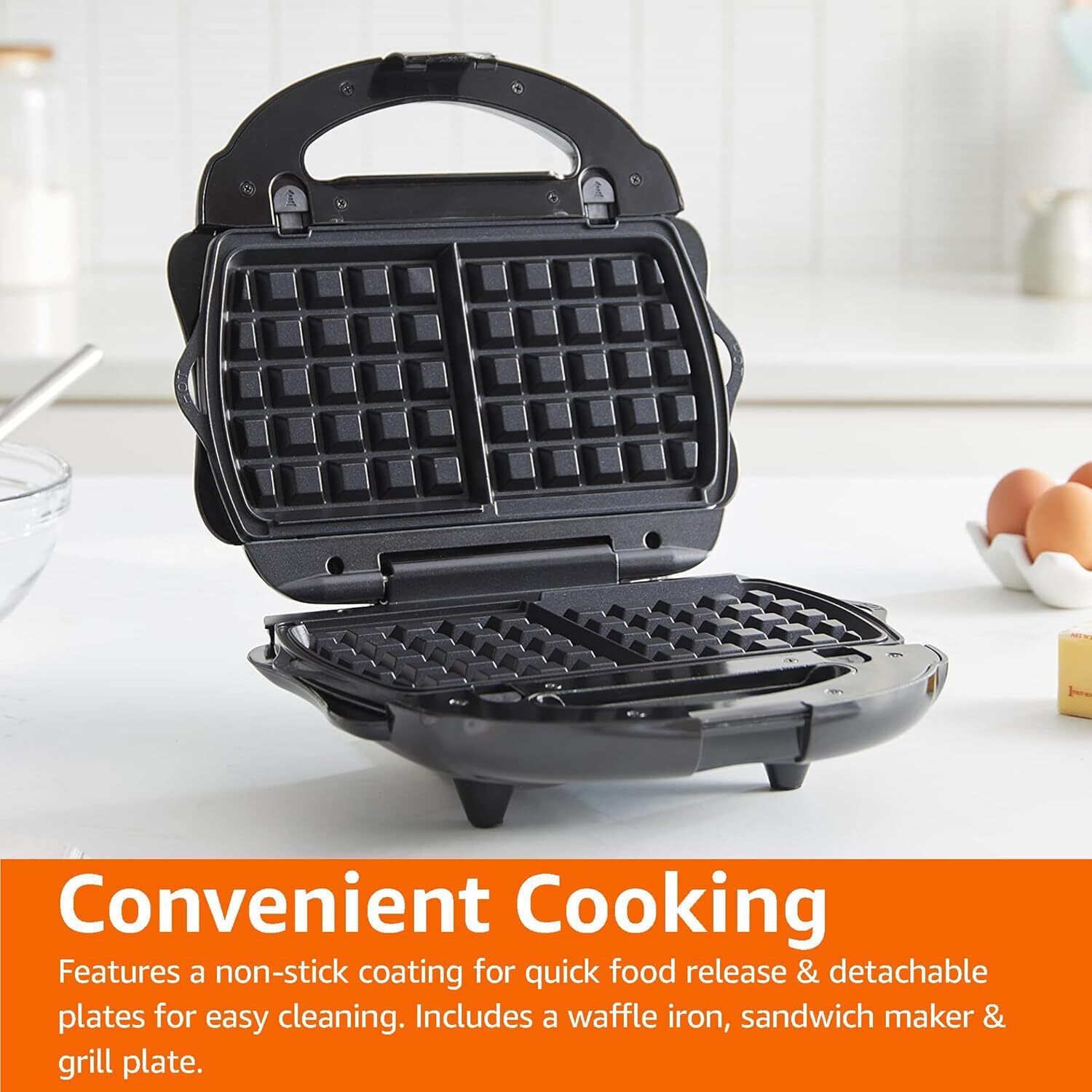 Waffle, Sandwich Maker and Grill 3-in-1 Black, 700W