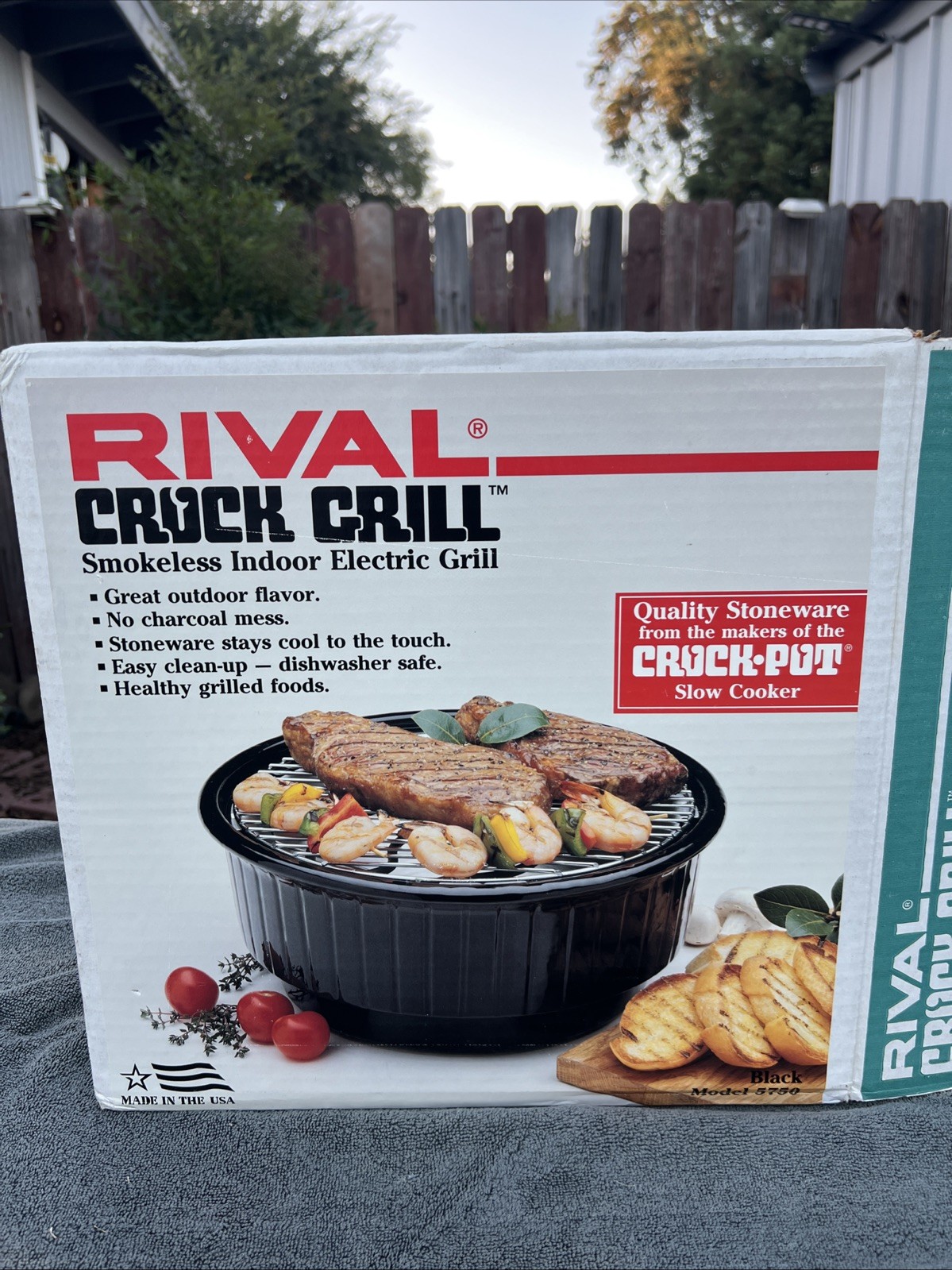 VTG Rival Crock Grill Smokeless Indoor Electric Grill 5750 Black Stoneware Base