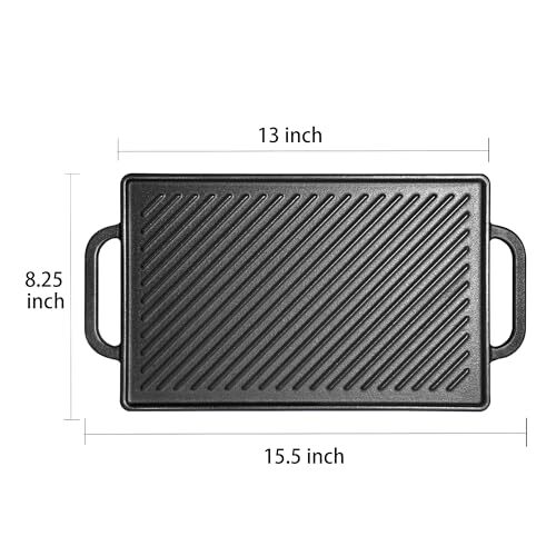 Cast Iron Reversible Grill Griddle, Double Sided for Gas Grills and Stove Tops