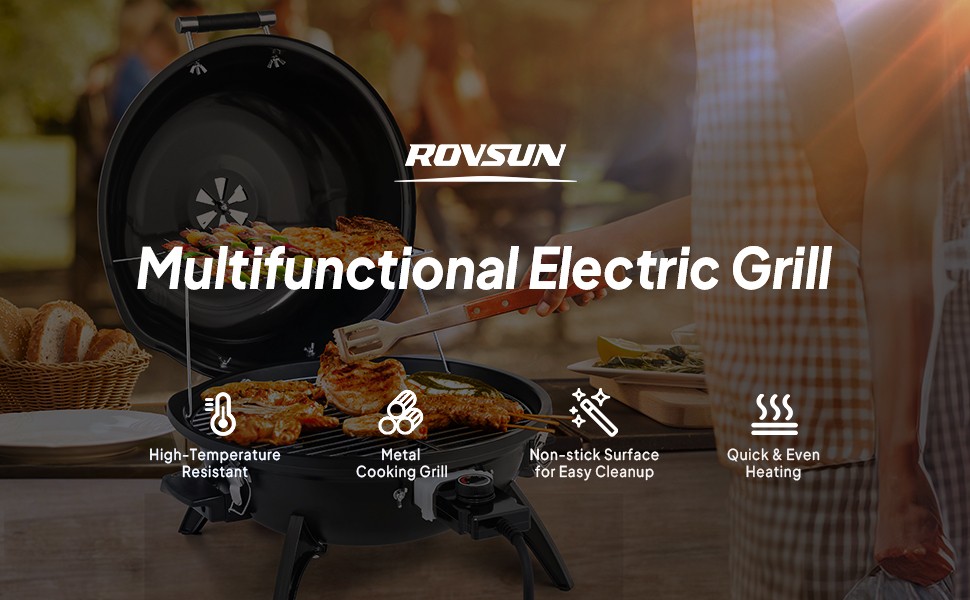 1600W Vertical Electric Grill with Lid, Red 304 Stainless Steel Grill