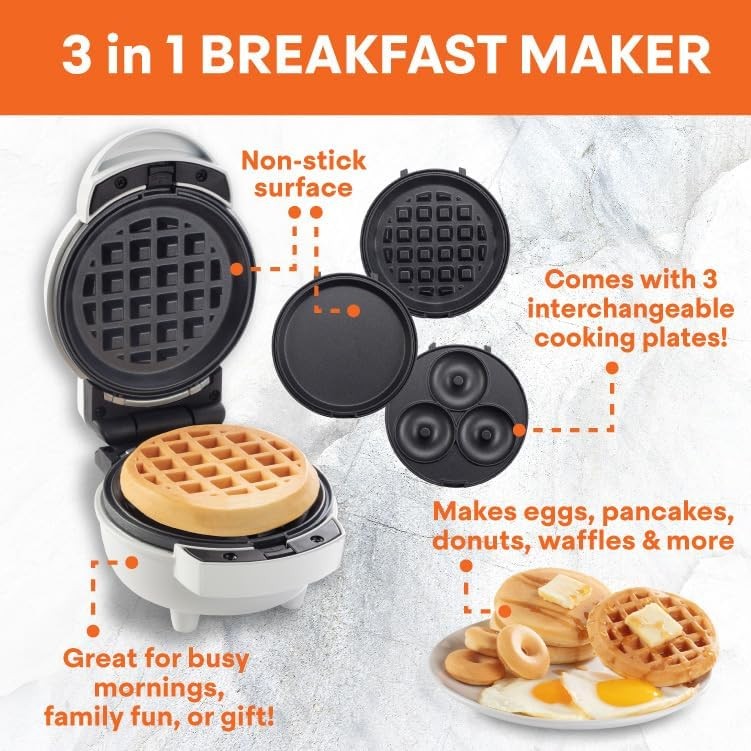 MasterChef 3 in 1 Mini Breakfast Maker Make Eggs, Pancakes, Donuts, Waffles &