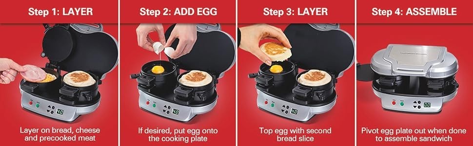 New Kitchen Dual Breakfast Sandwich Maker Non Stick w/Timer 1200 Watt Camping…