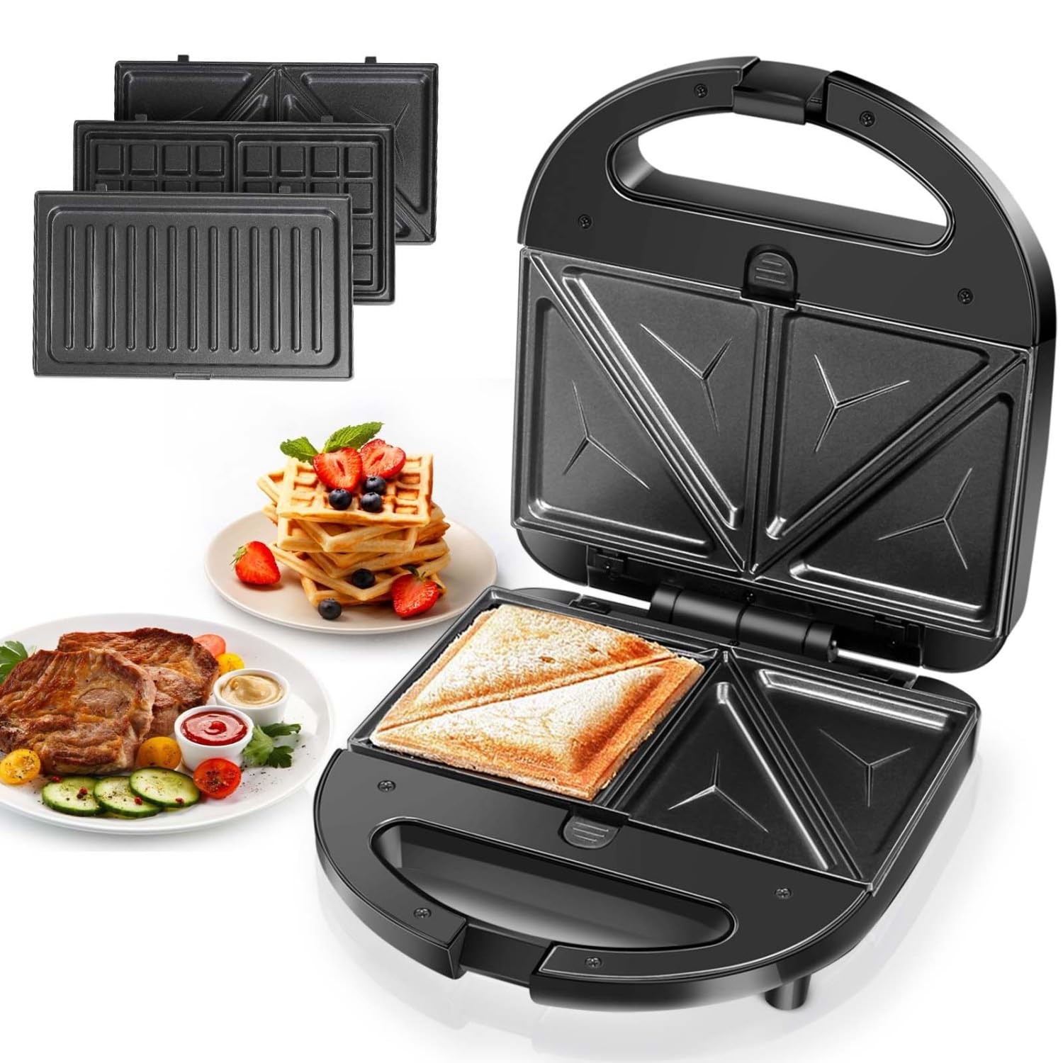Sandwich Maker Panini Press Grill, 3 in 1 Waffle Maker with Removable Non-sti…