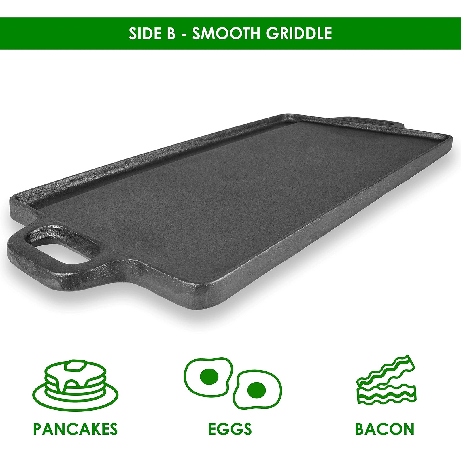 Prosource 2-In-1 Reversible 19.5 X 9 Cast Iron Griddle Handles For Gas Stovetop
