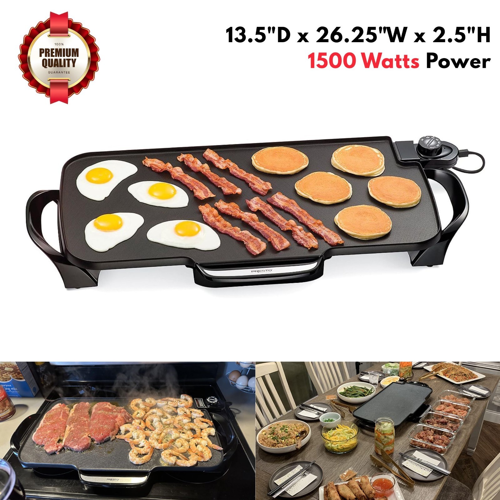 Smokeless Indoor Electric Griddle BBQ Non-Stick w/ Heat Control 1500 Watts XL