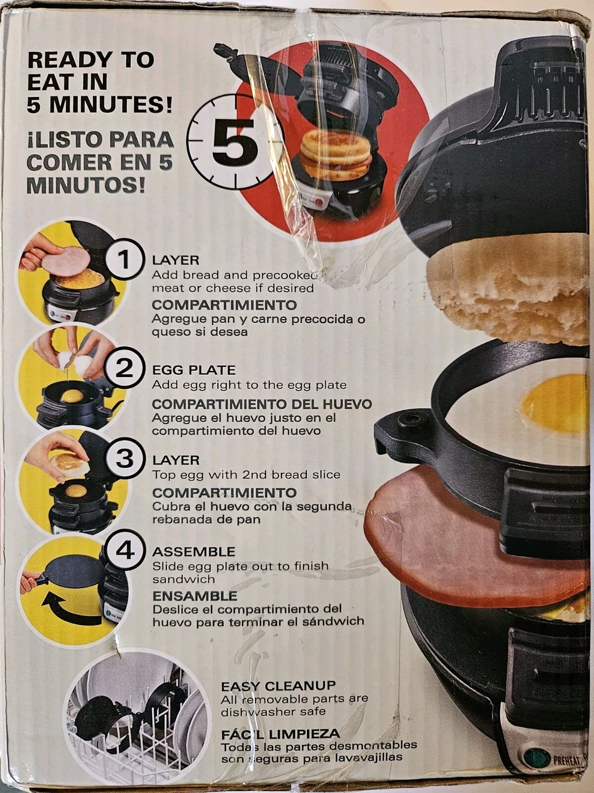 Hamilton Beach Breakfast Sandwich Maker with Egg Cooker Ring Black 600 Watt