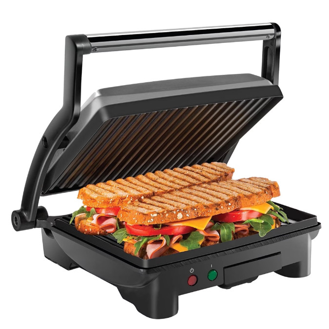 Chefman 3-in-1 Panini Press Grill 4-Slice Nonstick Opens Flat Stainless Steel