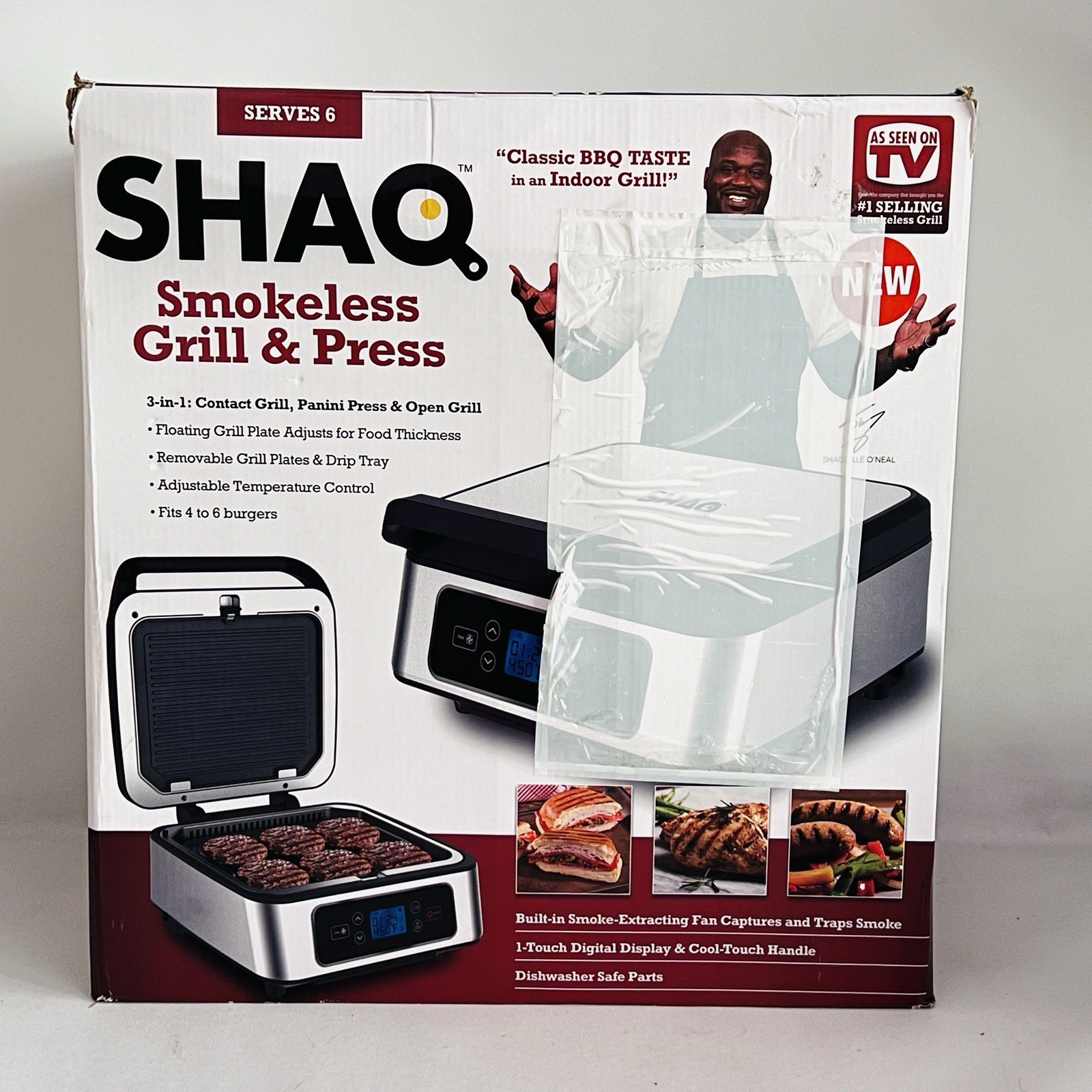 SHAQ 3-in-1 Smokeless Grill and Press New Open Box